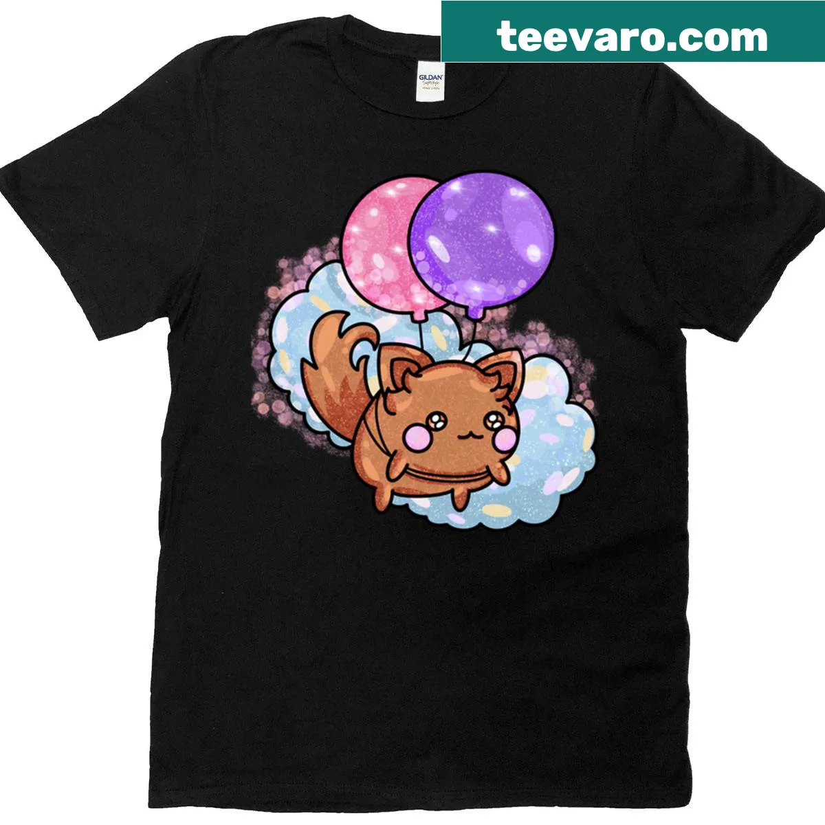 Kawaii kitty graphic t-shirt with balloons and cute text — on a men's t-shirt