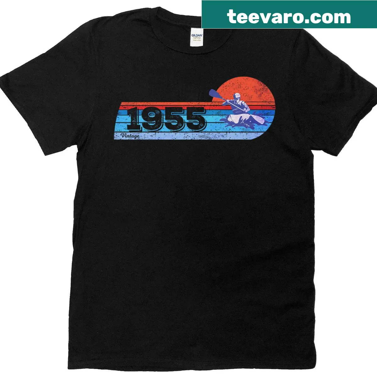 Vintage-style kayaking t-shirt with playful design for kayakers — on a men's t-shirt