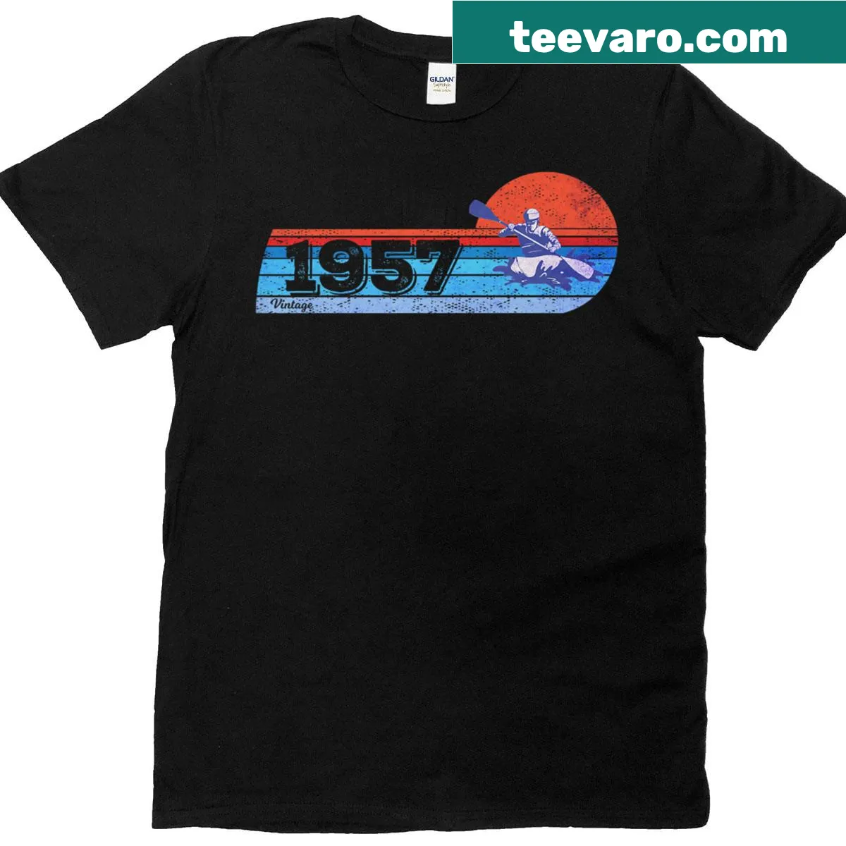 Vintage kayak graphic t-shirt celebrating kayaking — on a men's t-shirt