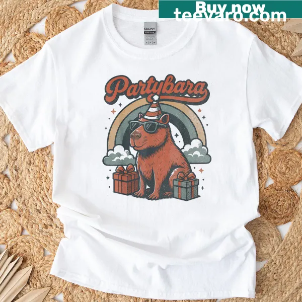 Cute capybara cartoon design on a kids' birthday T-shirt