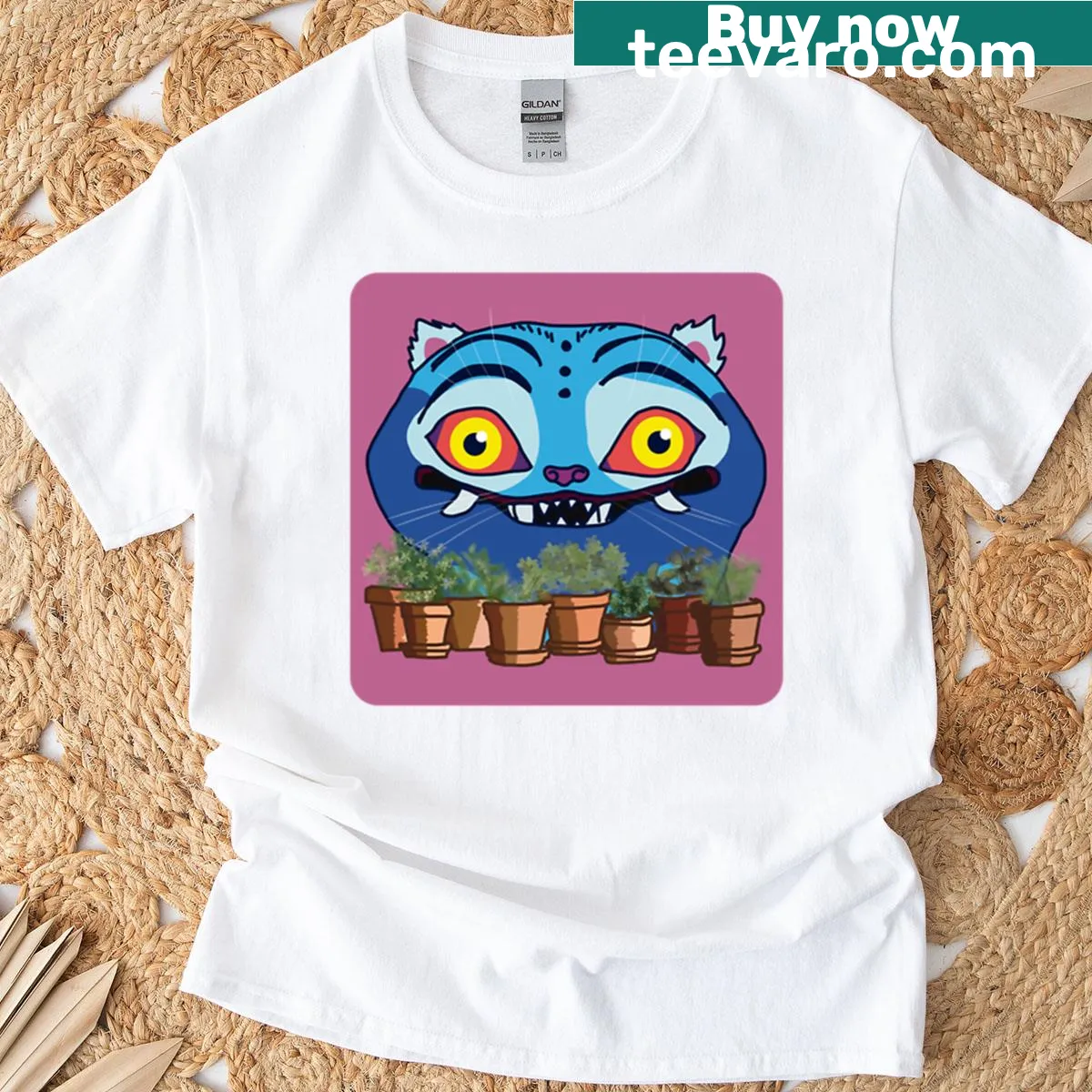 Illustration of a tiger with plants, inspired by Kpop and fantasy. — on a men's t-shirt