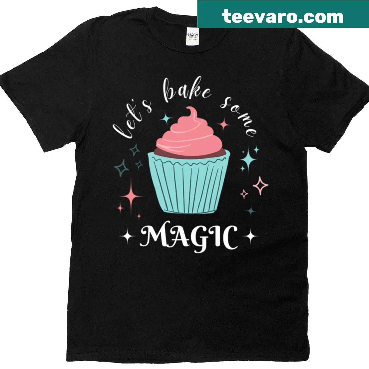 Cute baking-themed T-shirt with text 'Let's Bake Some Magic' — on a men's t-shirt