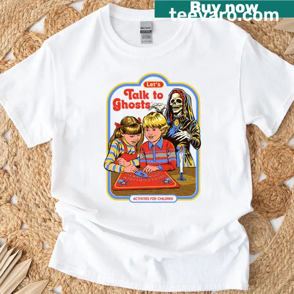 Oversized T-shirt featuring the phrase 'Let's Talk To Ghosts', inviting supernatural curiosity.
