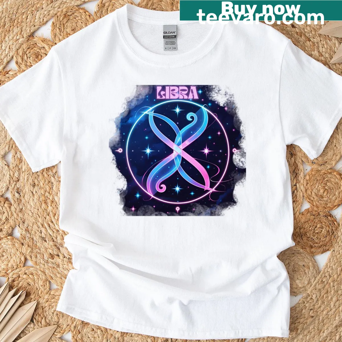 Illustrative Libra Zodiac design t-shirt showcasing balance and harmony — on a men's t-shirt
