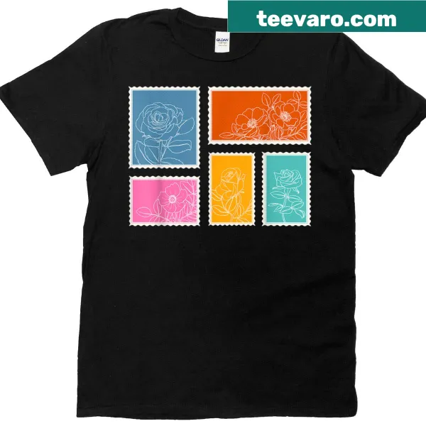 Vintage linocut flower T-shirt with cottagecore botanical illustrations