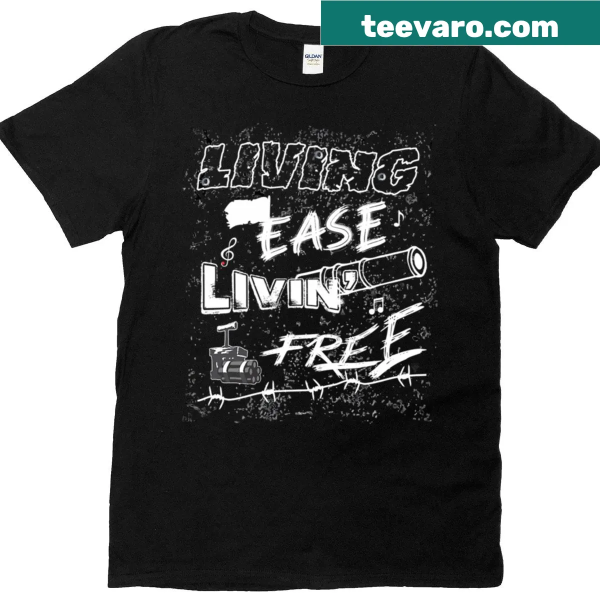 Rock-themed graphic T-shirt celebrating music culture — on a men's t-shirt