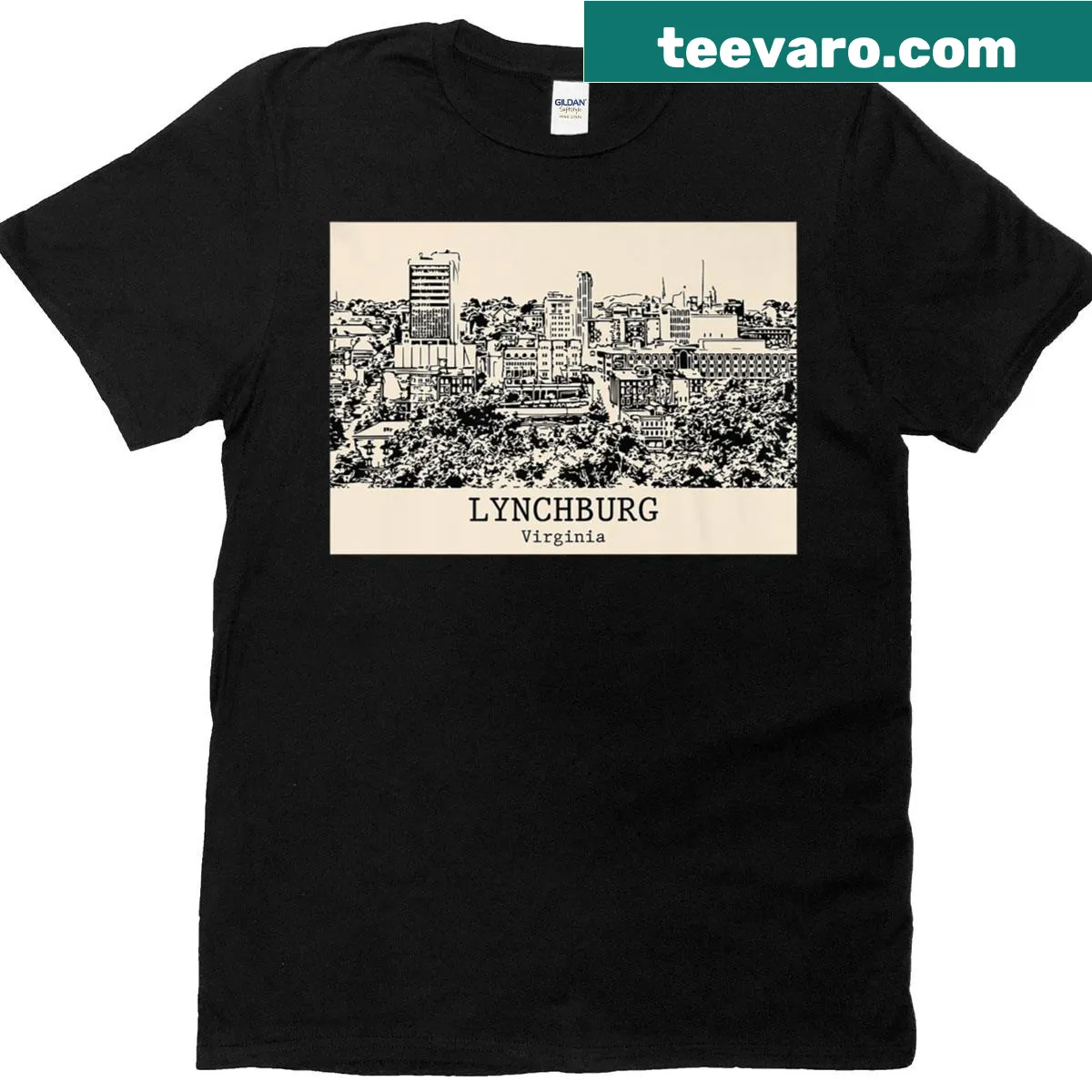 Vintage graphic T-shirt representing Lynchburg Virginia — on a men's t-shirt
