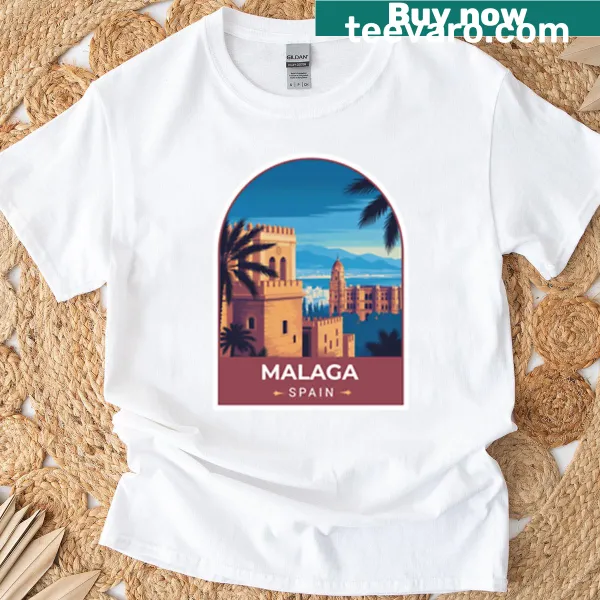 Illustrated T-shirt featuring a design inspired by Malaga City, capturing travel vibes.