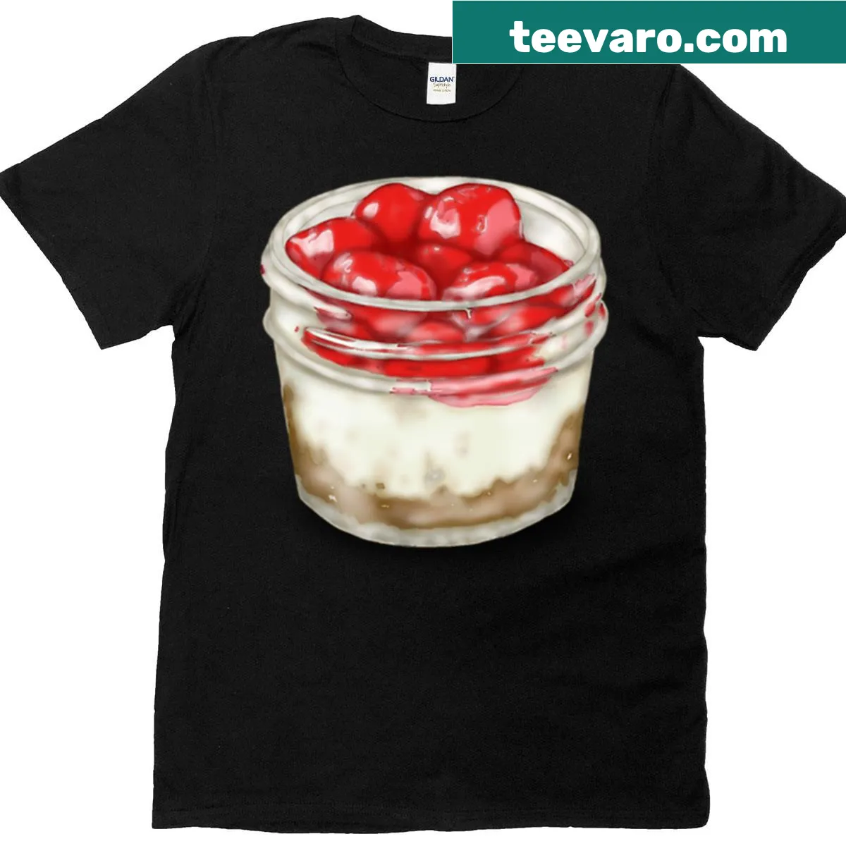 Illustration of mini cherry cheesecakes on a pink T-shirt — on a men's t-shirt
