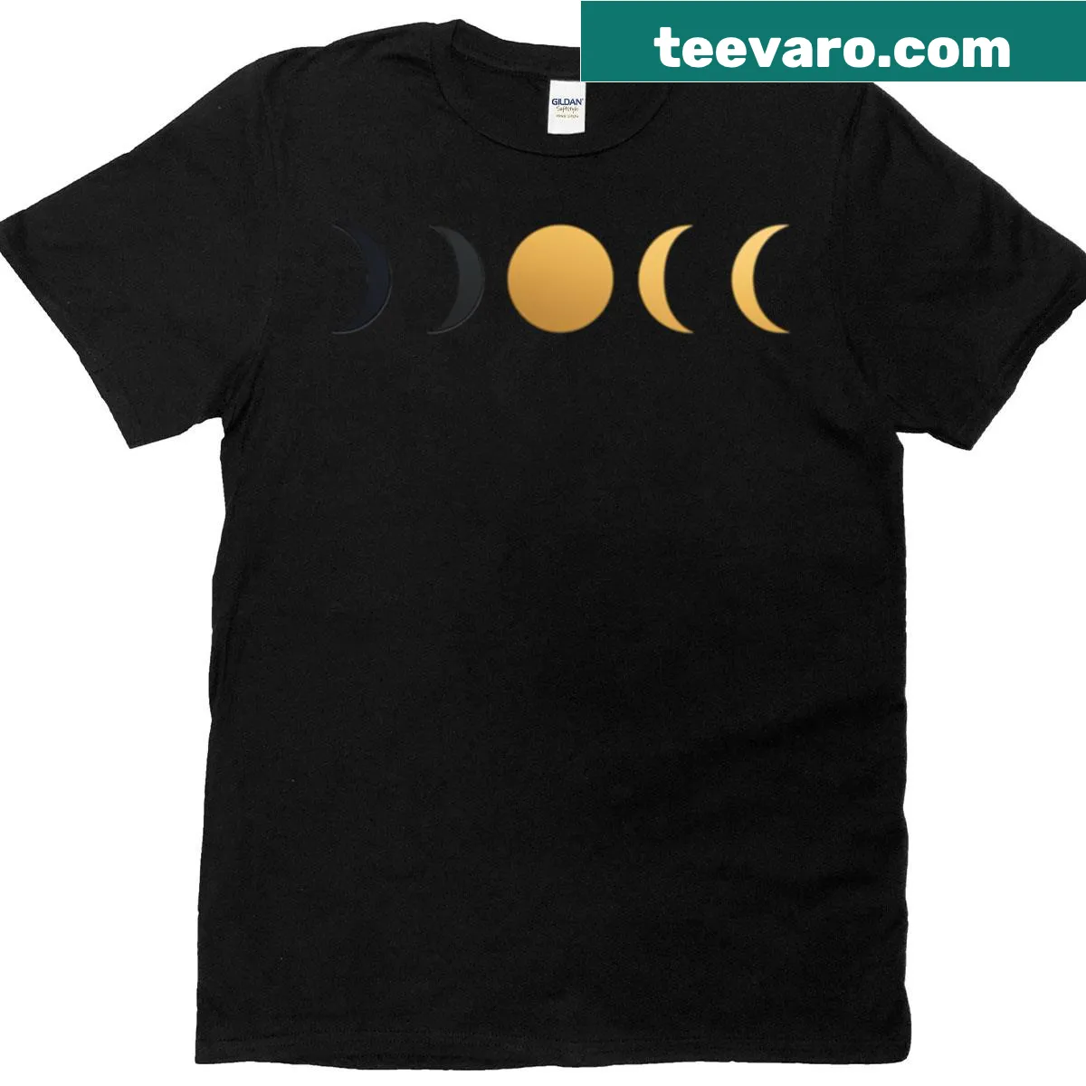 Moon phases design in gold and black on a t-shirt — on a men's t-shirt
