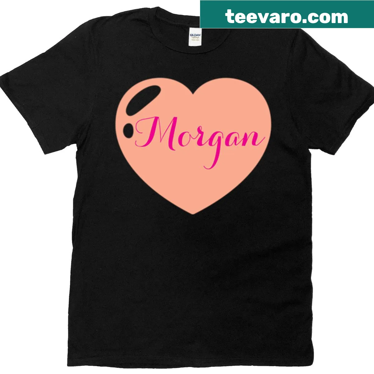 T-shirt with 'Morgan' name and an orange heart design — on a men's t-shirt