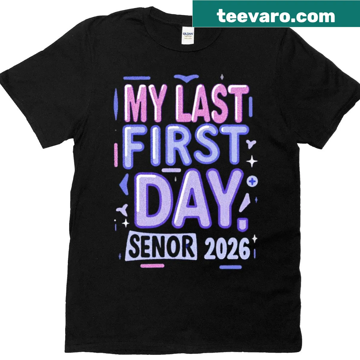 My Last First Day Senior Year 2026 T-shirt with a bow graphic — on a men's t-shirt
