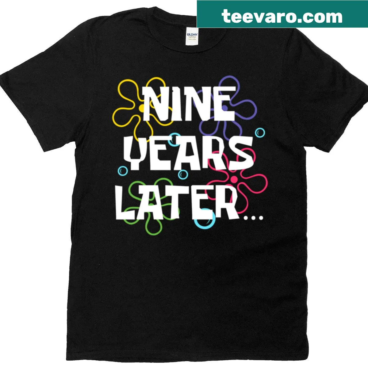 Funny 9th birthday t-shirt with playful graphic — on a men's t-shirt