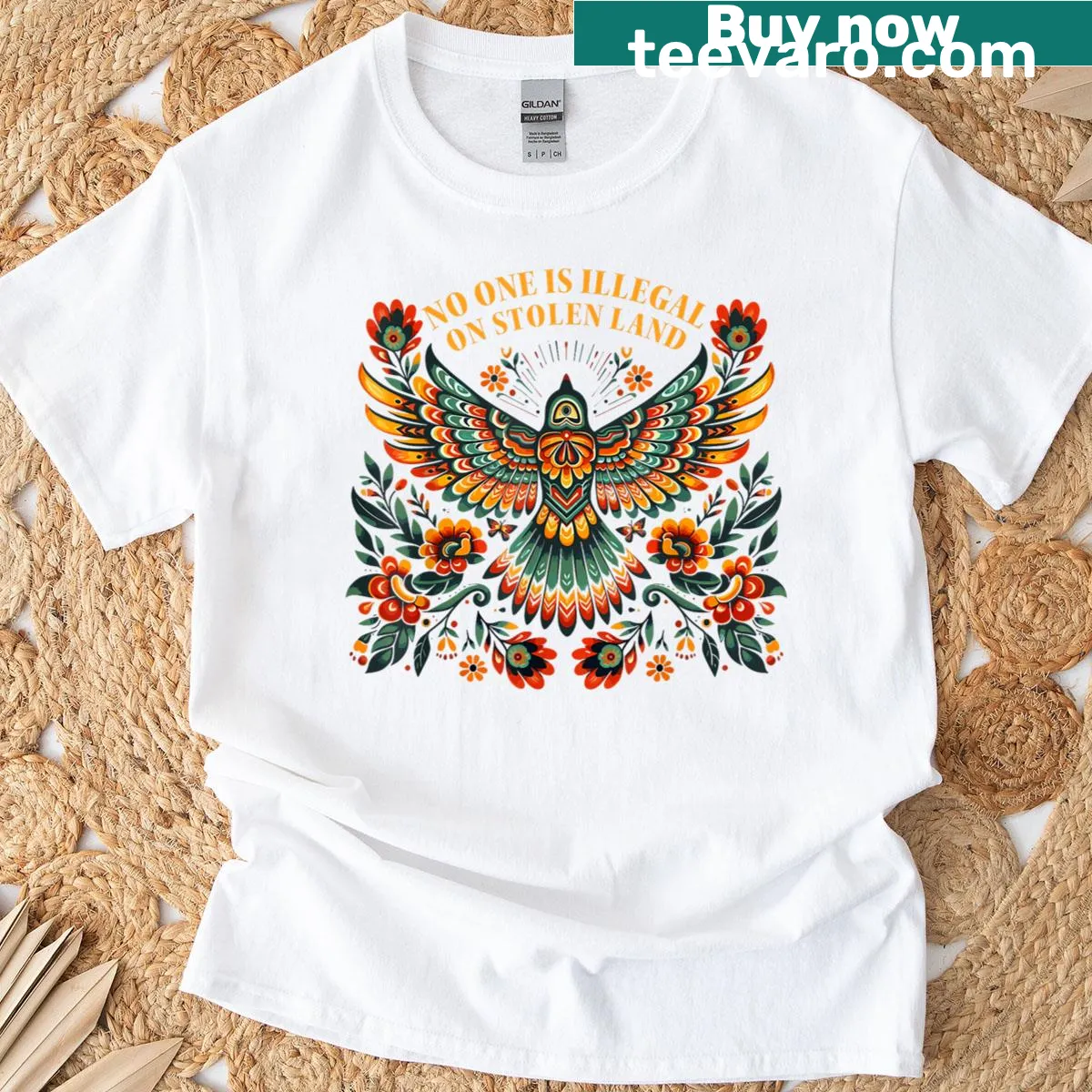 Vintage T-shirt with the phrase 'No One Is Illegal On Stolen Land' — on a men's t-shirt