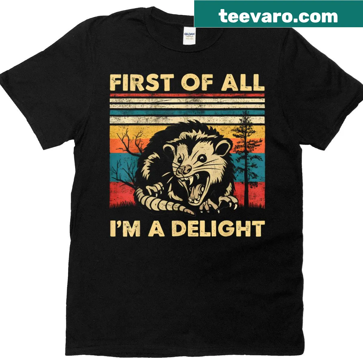 Cartoon opossum with humorous text on a t-shirt — on a men's t-shirt