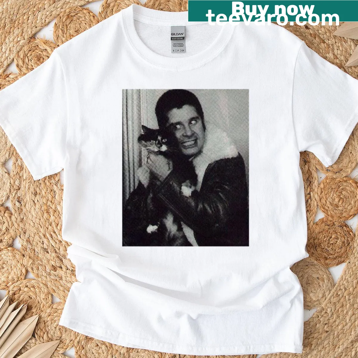 Funny cat graphic inspired by Ozzy Osbourne — on a men's t-shirt