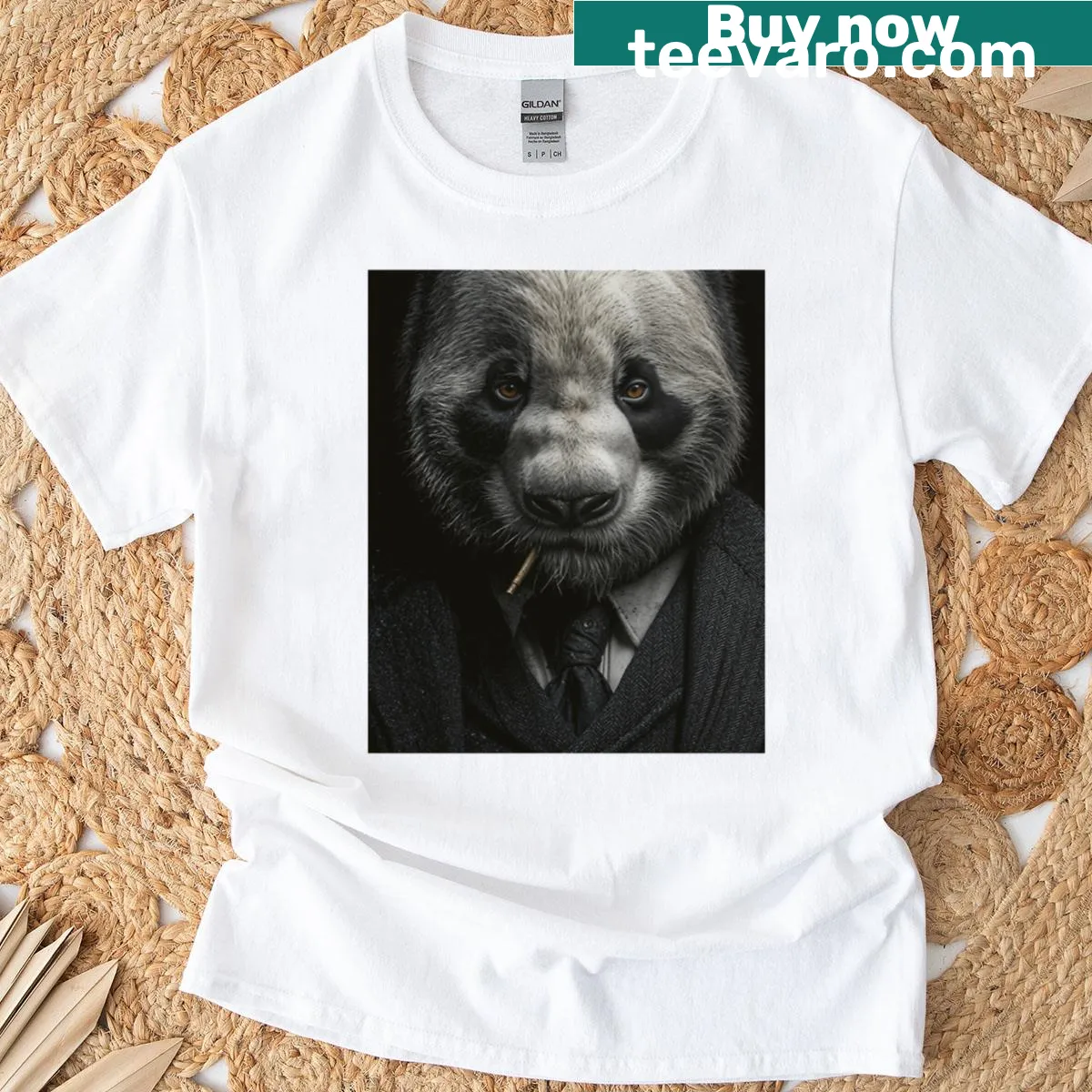 Playful cartoon panda graphic on a casual t-shirt — on a men's t-shirt