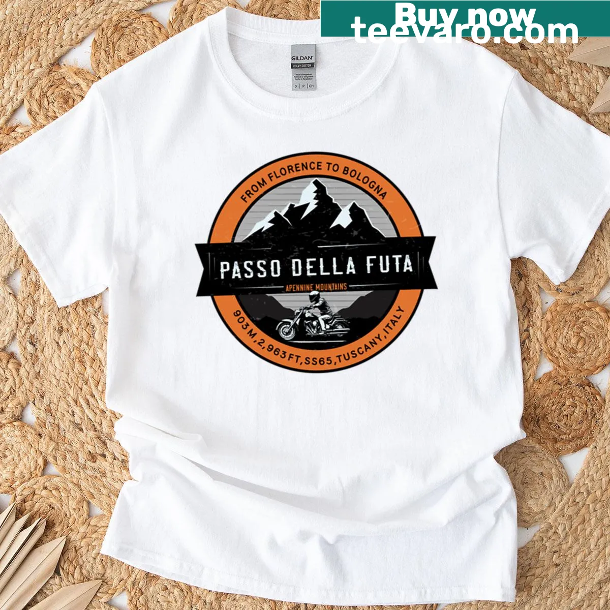 Minimalist typography t-shirt for Italian route — on a men's t-shirt