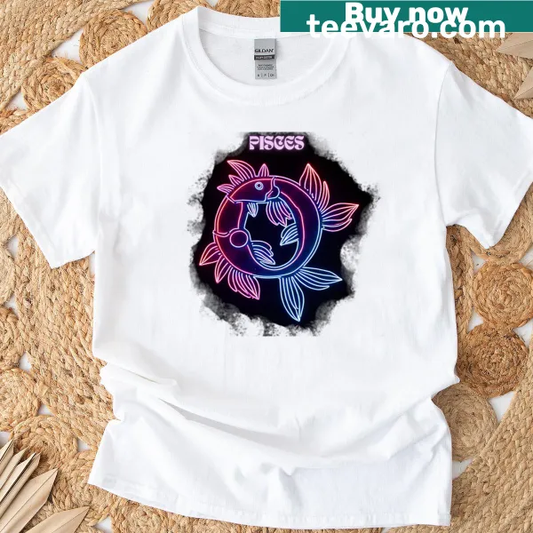 Illustrated Pisces zodiac t-shirt with two entwined fish graphic