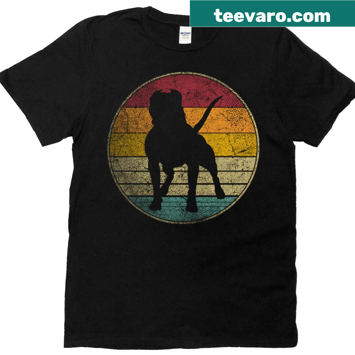 Retro graphic T-shirt featuring a loving pit bull design — on a men's t-shirt