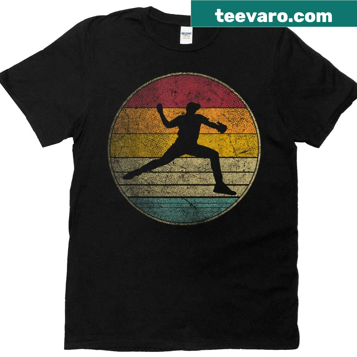Vintage baseball t-shirt with a pitcher graphic — on a men's t-shirt