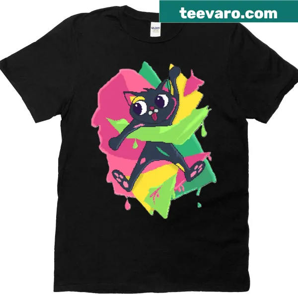 Pixel art cat graphic T-shirt for cat lovers and gamers