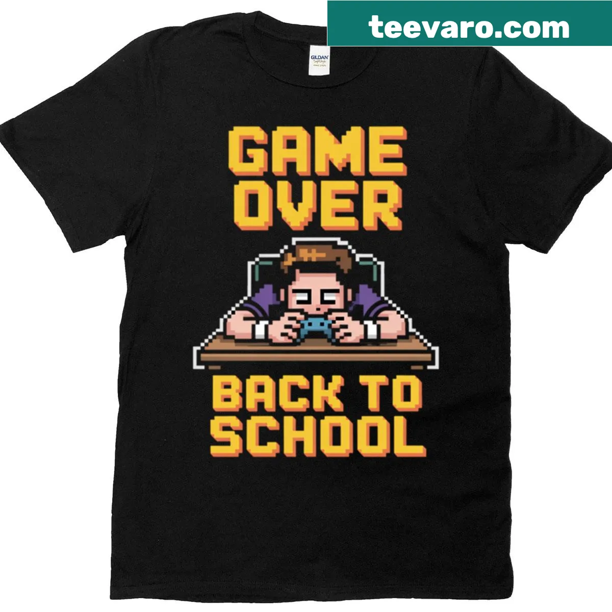 Funny gamer t-shirt with 'Game Over' pixel design — on a men's t-shirt