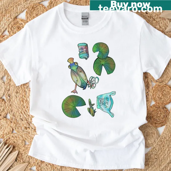 Funny Pond Scum t-shirt with whimsical nature-themed illustration