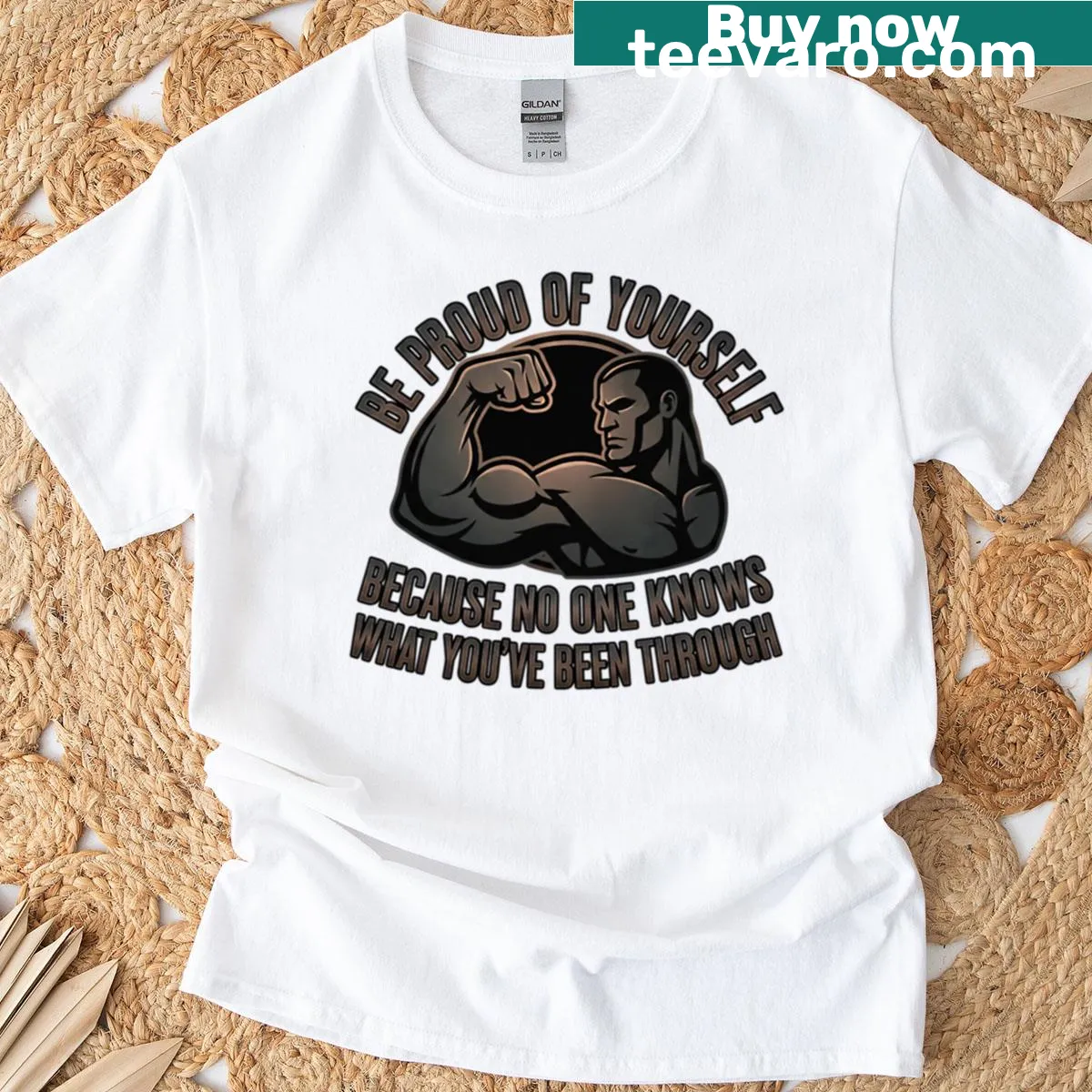 Inspiring gym motivation t-shirt with text about personal journey — on a men's t-shirt