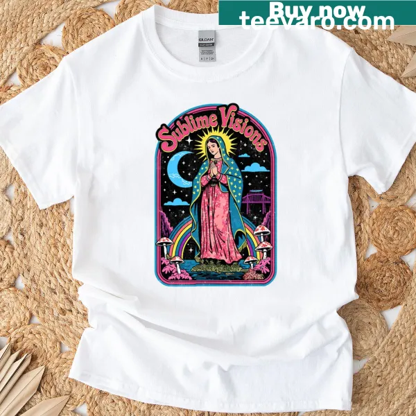 Psychedelic Guadalupe graphic T-shirt with retro art design