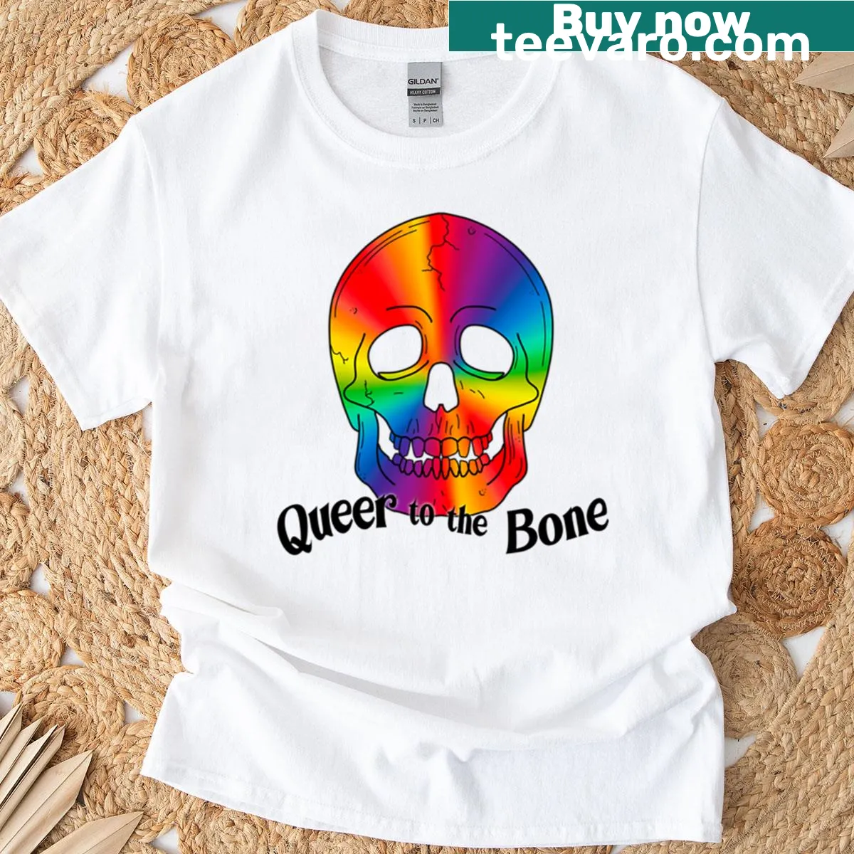 Trippy skull illustration with LGBT pride elements — on a men's t-shirt