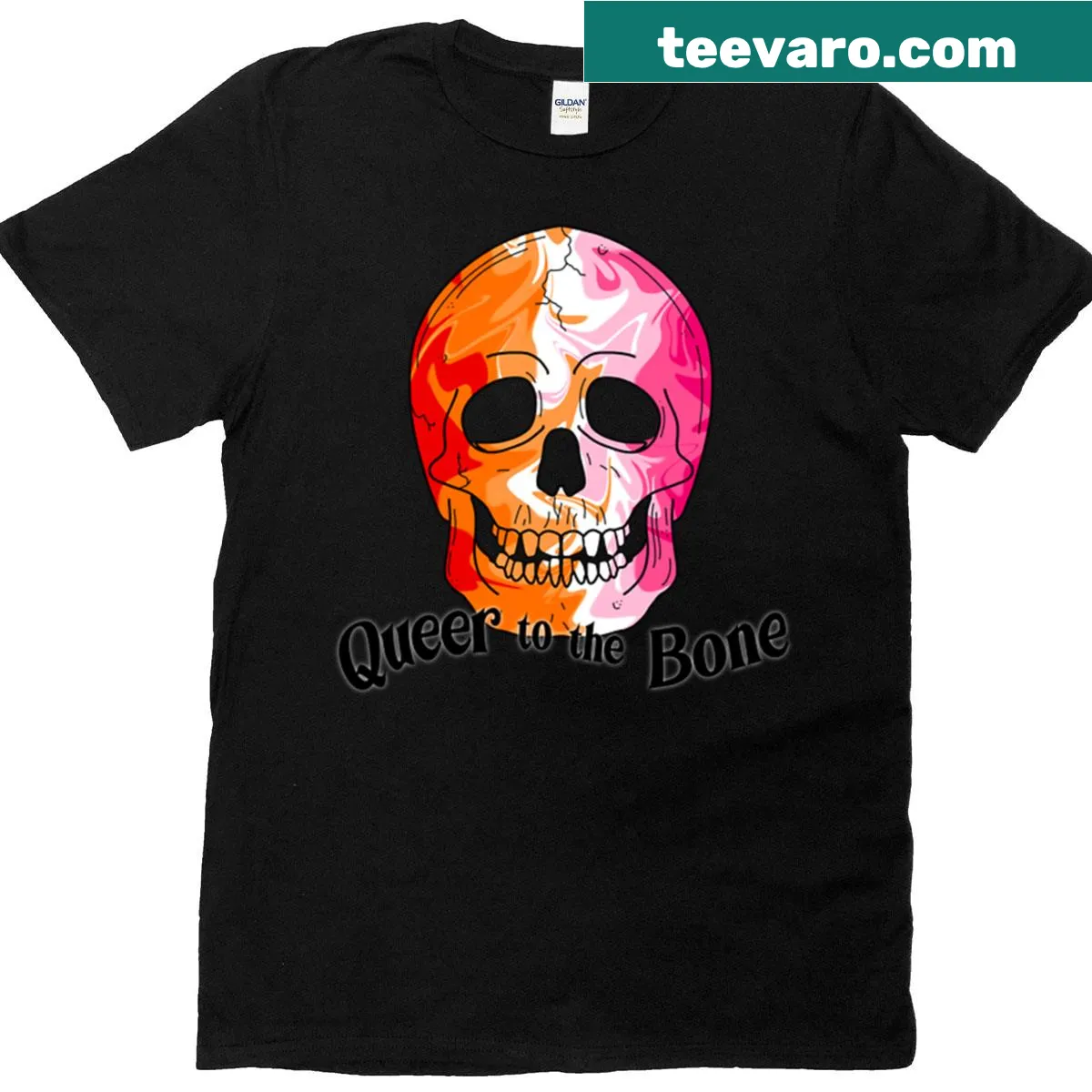 Trippy lesbian skull graphic t-shirt for pride — on a men's t-shirt