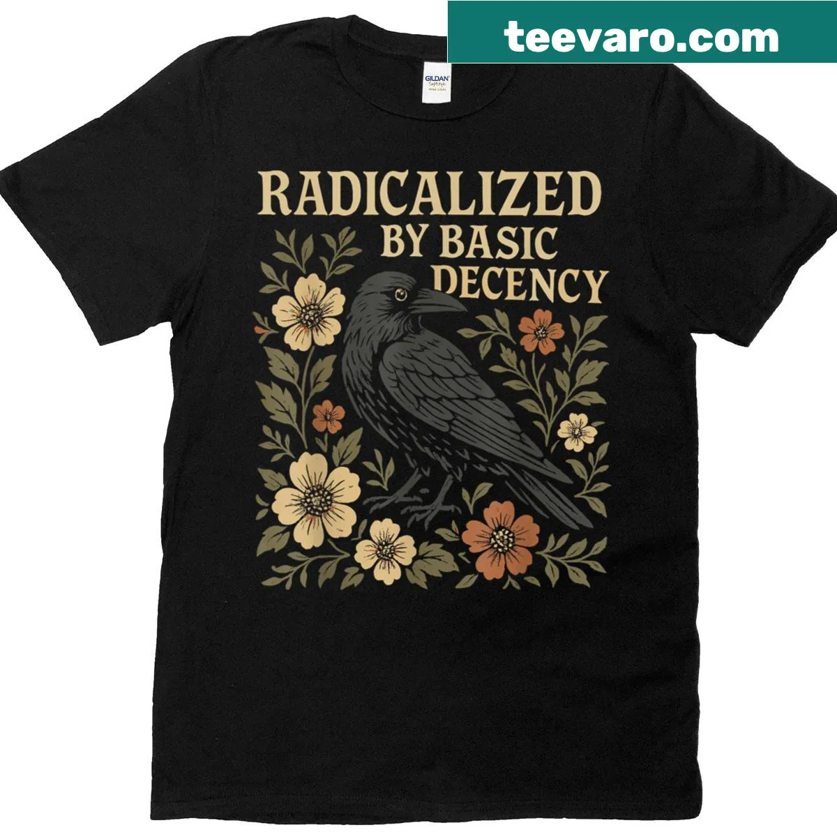 Gothic crow t-shirt with a vintage distressed style — on a men's t-shirt