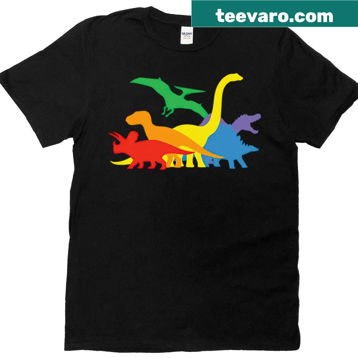 T-shirt featuring playful dinosaur silhouettes in a fun design — on a men's t-shirt