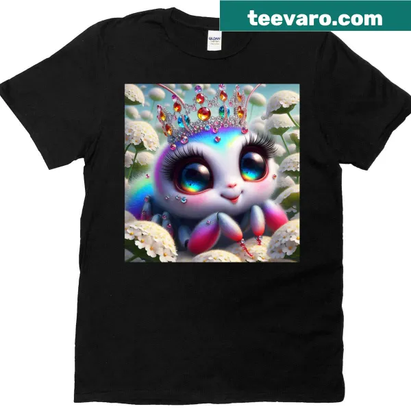Cute T-shirt with spider princess on white flowers design