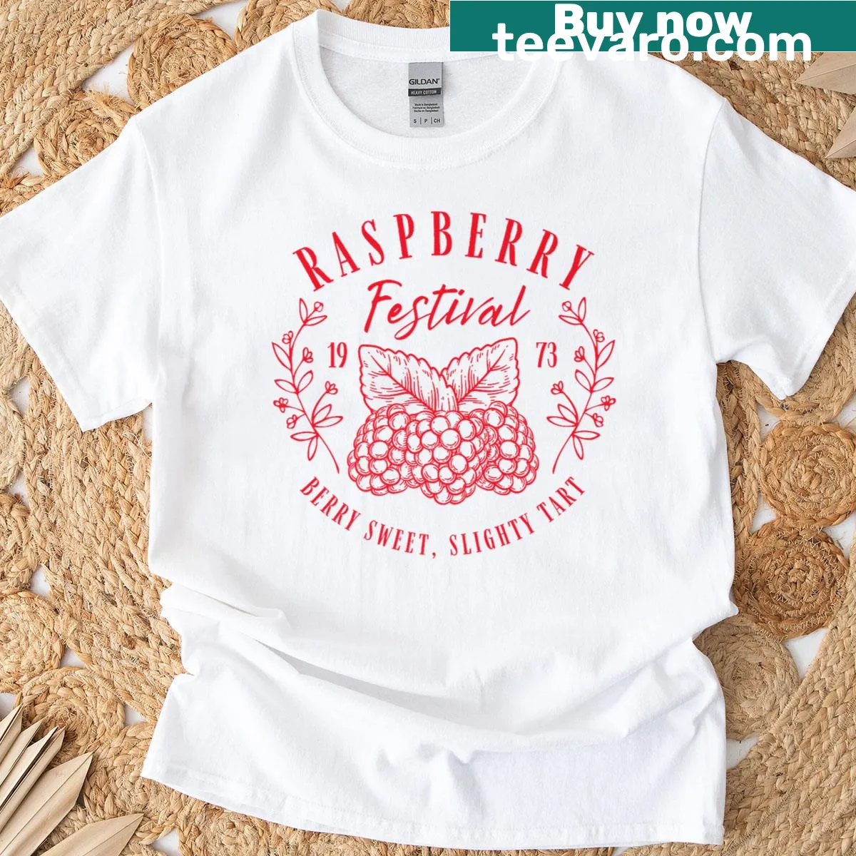Vintage line-art illustration of raspberries on a casual t-shirt. — on a men's t-shirt