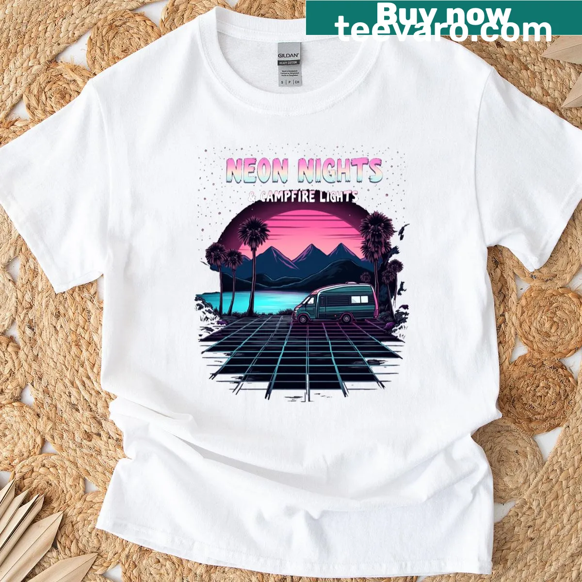 Vintage campfire design T-shirt with retro aesthetic — on a men's t-shirt