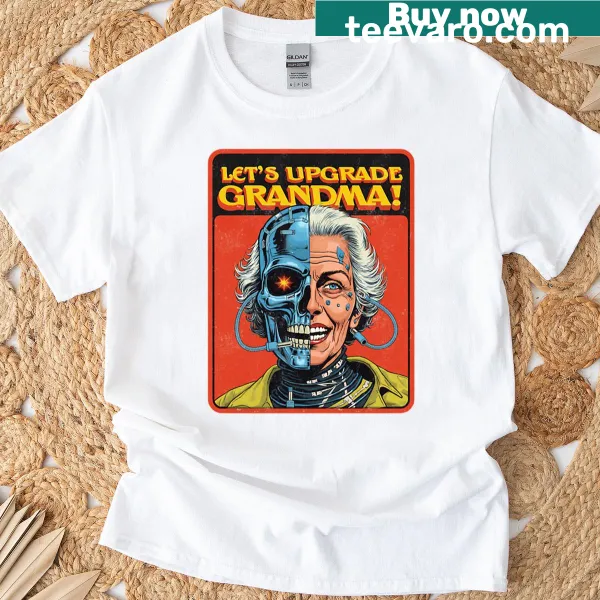 Funny Cyber Grandma T-shirt with retro sci-fi design