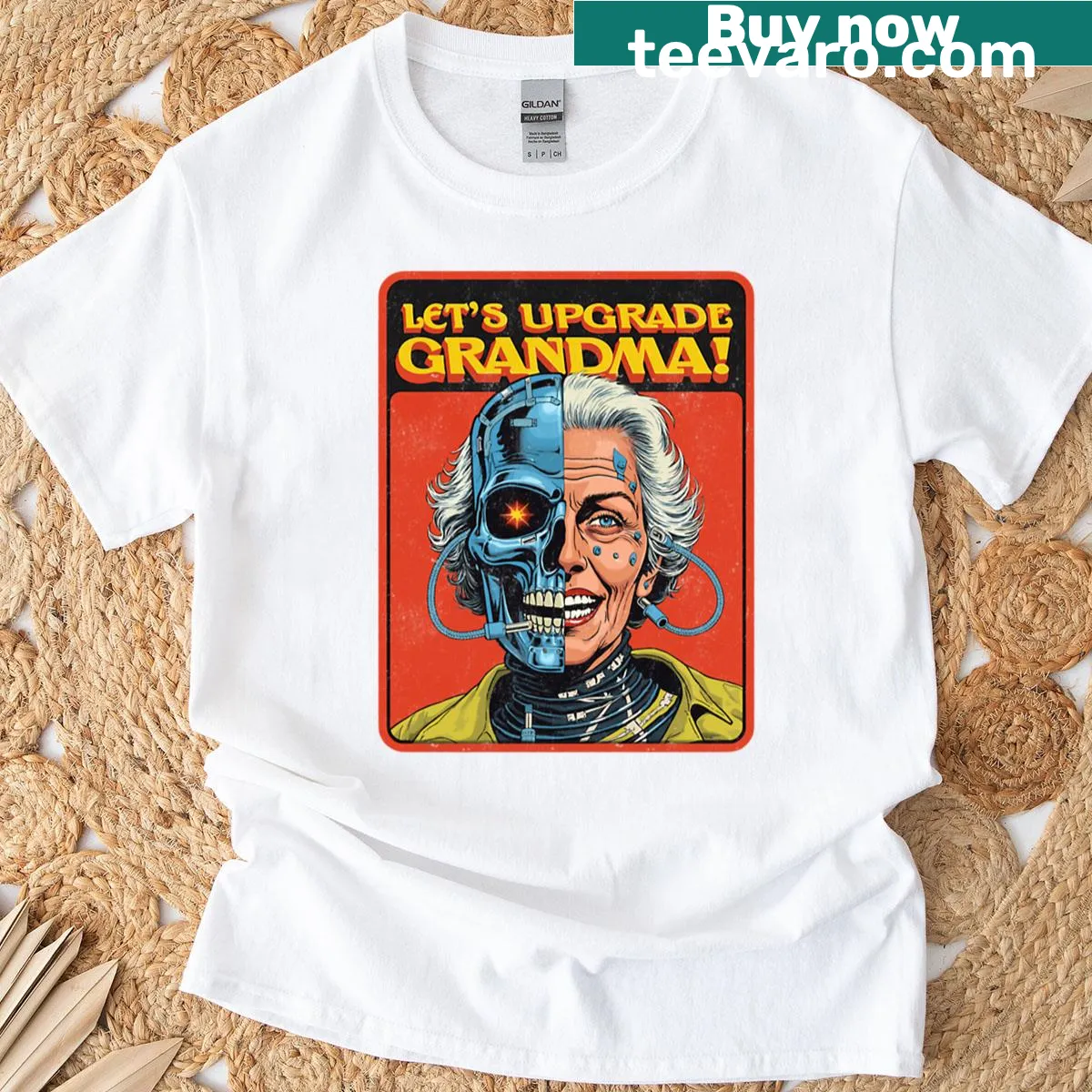 Funny Cyber Grandma T-shirt with retro sci-fi design — on a men's t-shirt