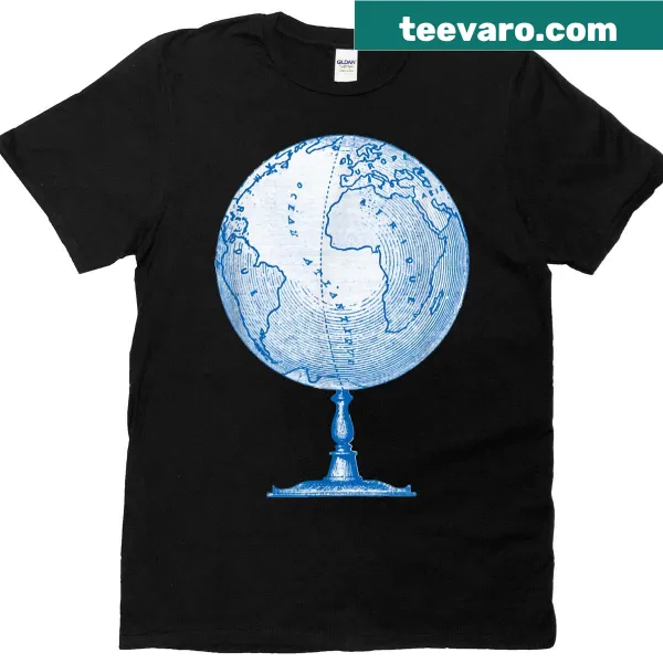 Vintage globe sketch T-shirt celebrating Earth and art