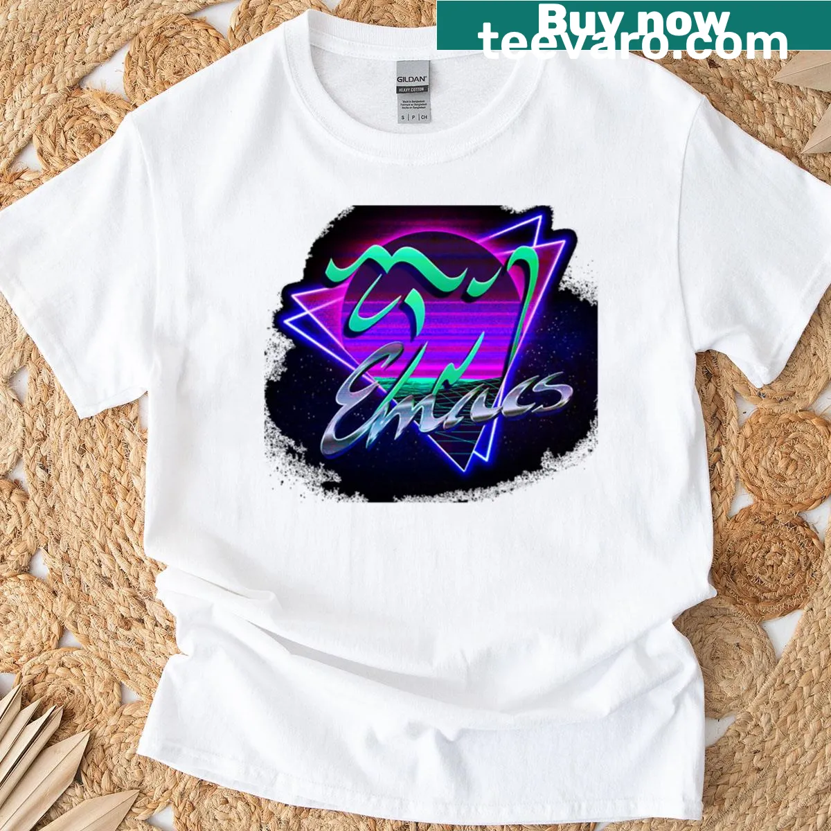 Retro graphic of the Emacs logo on a t-shirt — on a men's t-shirt