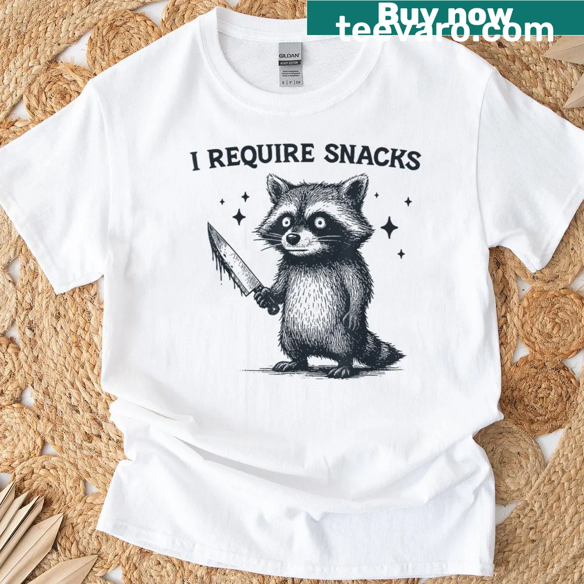 Funny raccoon lovers t-shirt with snacks theme — on a men's t-shirt