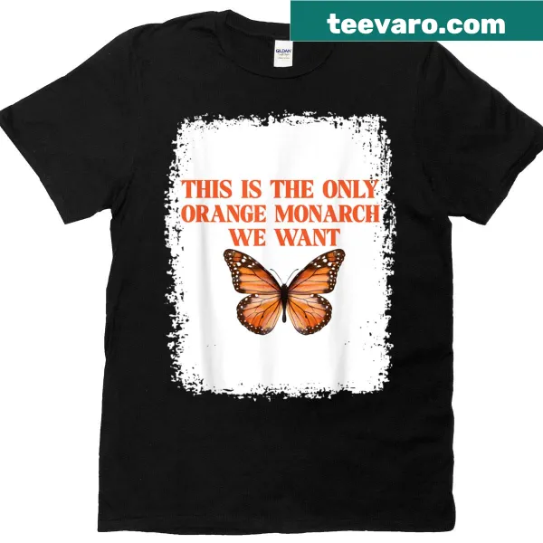 Retro t-shirt featuring an orange butterfly and anti-monarchy slogan