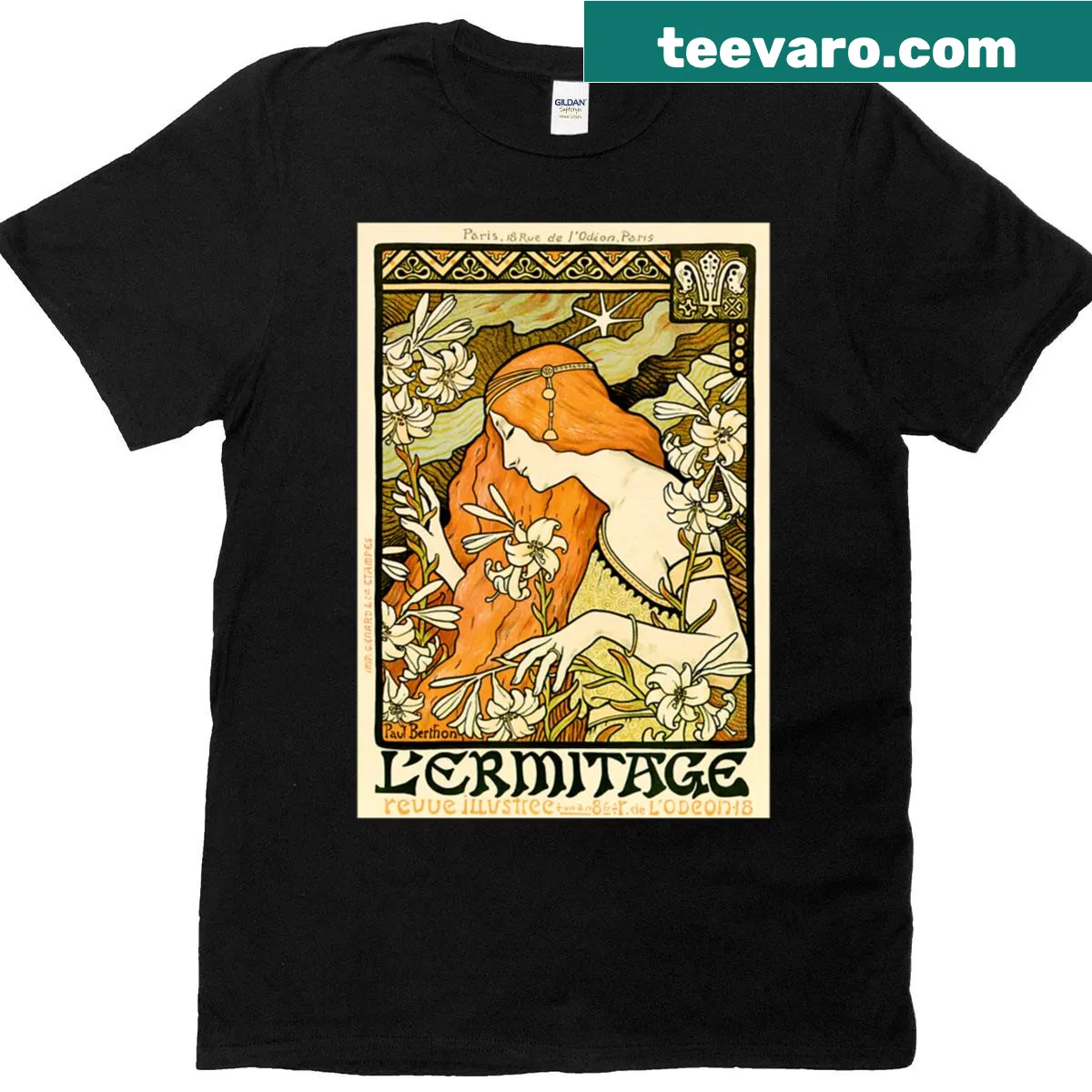 Vintage lithograph design by Paul Berthon on T-shirt — on a men's t-shirt