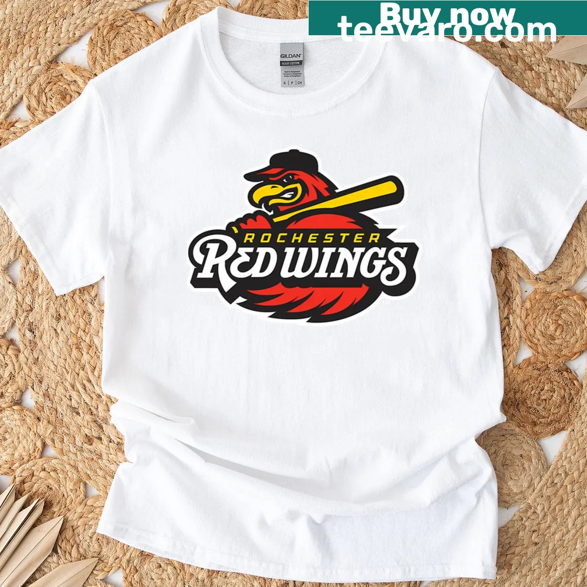 Rochester Red Wings logo graphic T-shirt — on a men's t-shirt