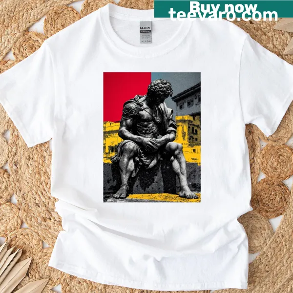 Illustration of a Roman man with a laurel crown on a t-shirt