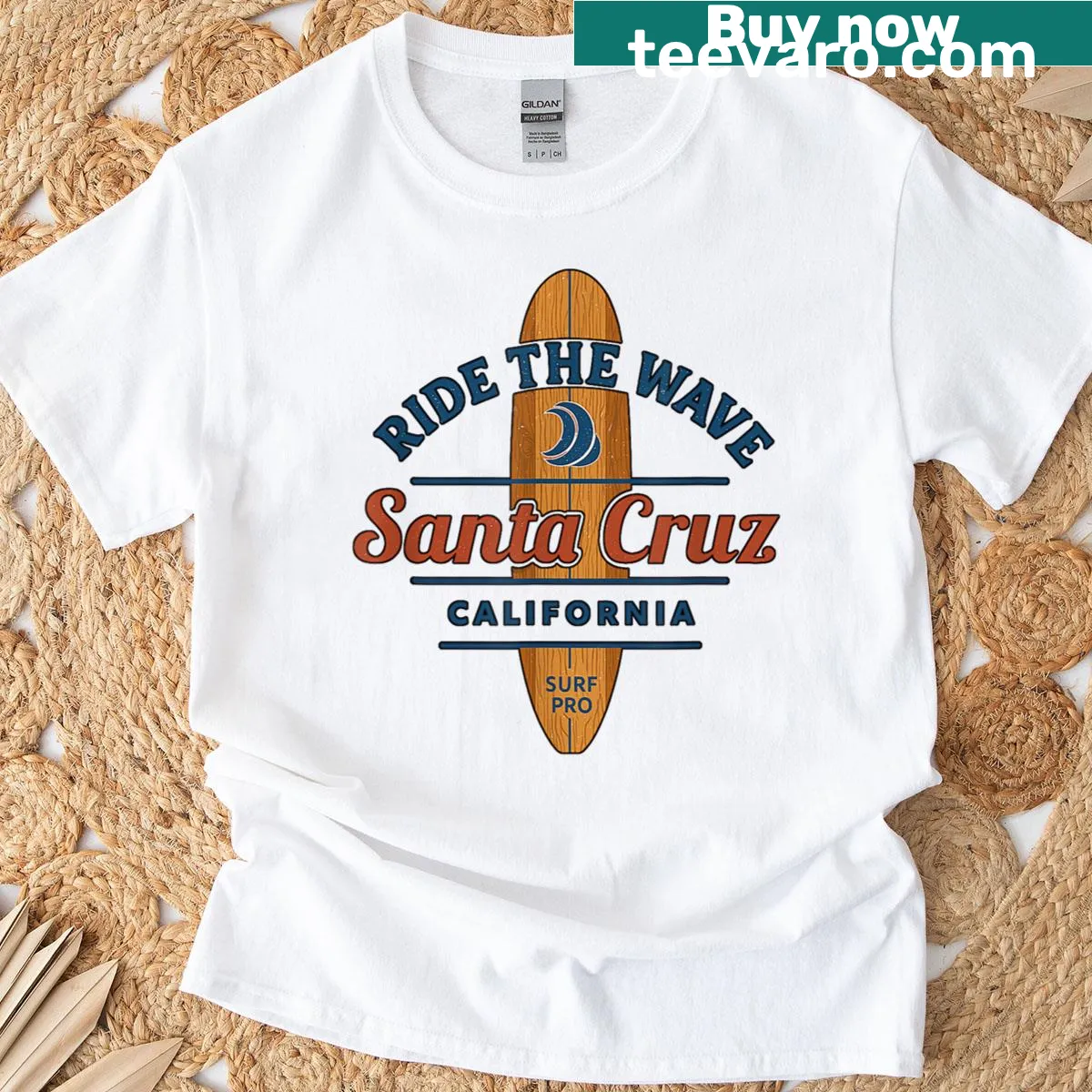 Vintage Santa Cruz surfer t-shirt with surfboard graphic — on a men's t-shirt