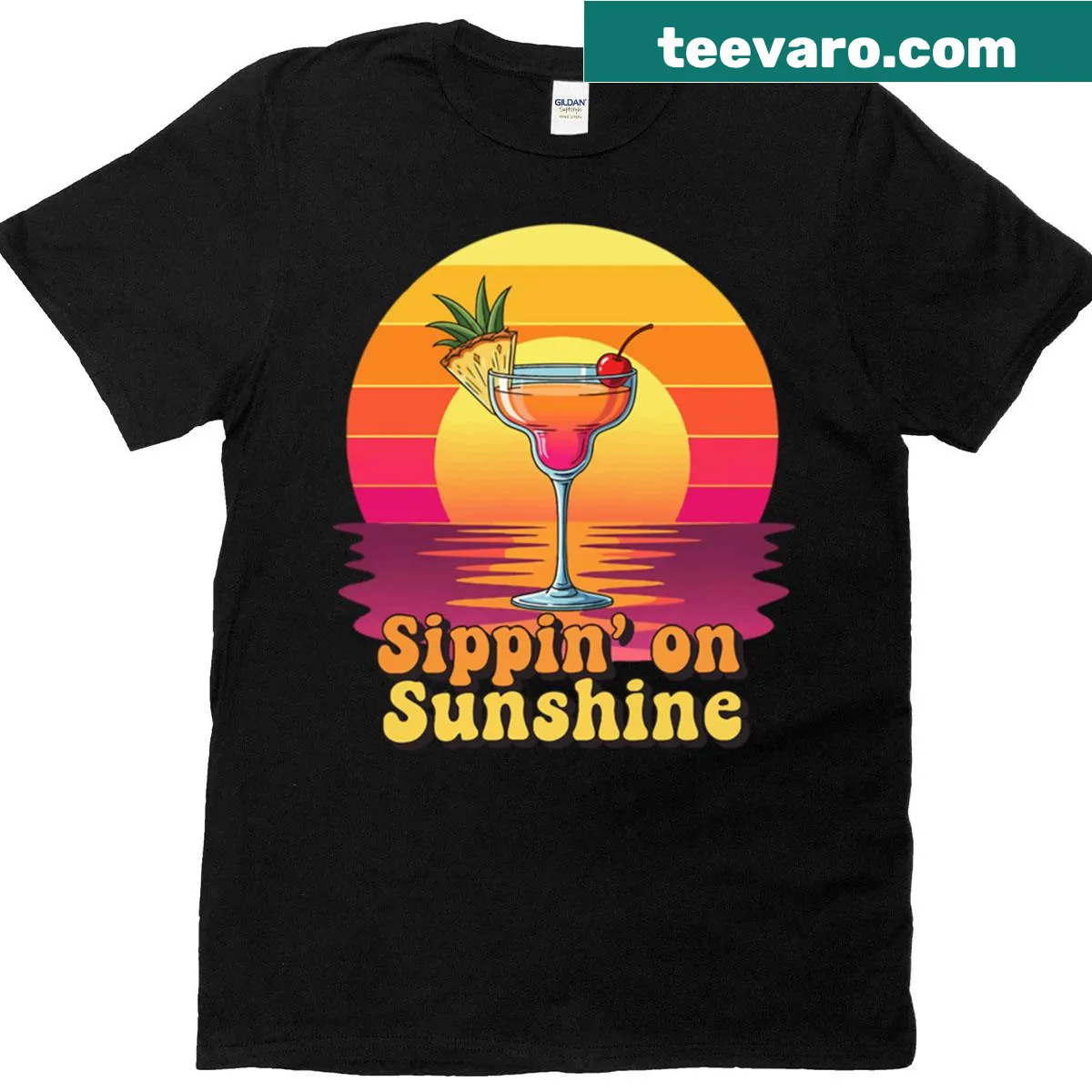 T-shirt with the phrase 'Sippin On Sunshine' in a playful graphic — on a men's t-shirt