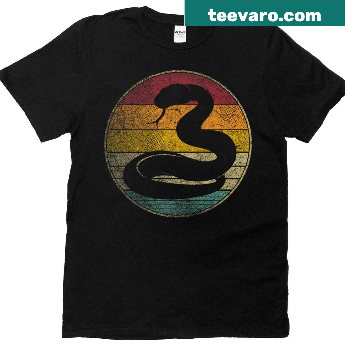 Retro graphic T-shirt featuring a vintage snake design — on a men's t-shirt