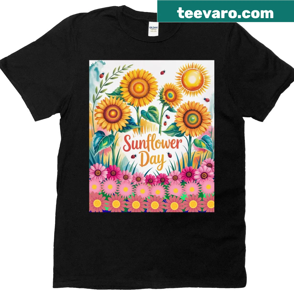 Illustration of sunflowers on a T-shirt — on a men's t-shirt